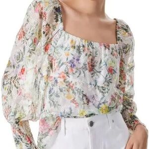 NWT Alice Olivia ROWA Blouse Fleur Multi Eyelet Long Sleeve Smocked Top Floral S